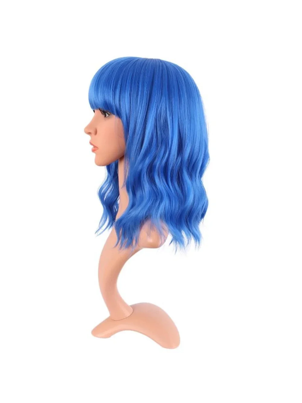 Women's Blue 14 Inch Fresh Bright Synthetic Ordinary Short Wavy Curly Wigs